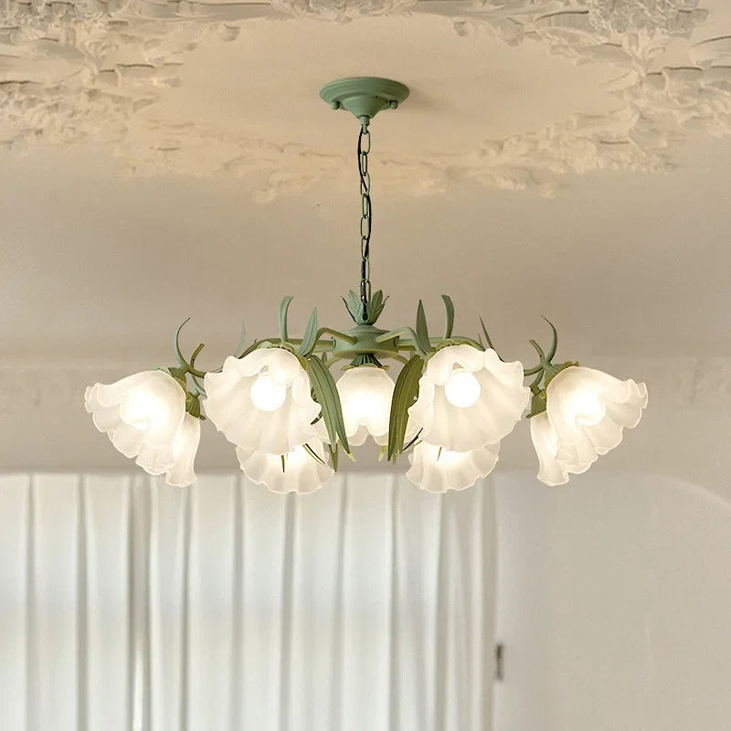 lustre à la française en verre avec fleurs style muguet - vue 4 sur 10