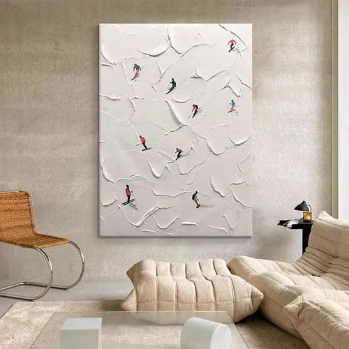 Custom Hand-painted Oil Painting Skiing, White Snow Scene, Living Room Decorative Painting Abstract Knife Painting Thick Texture - vue 2 sur 8