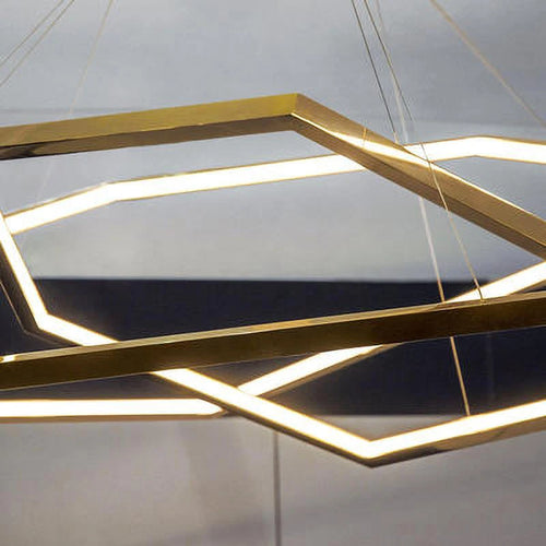 Minimalist luxury gold geometric chandelier with LED - vue 6 sur 14