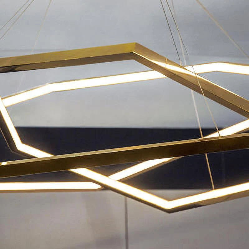 Minimalist luxury gold geometric chandelier with LED - vue 5 sur 14