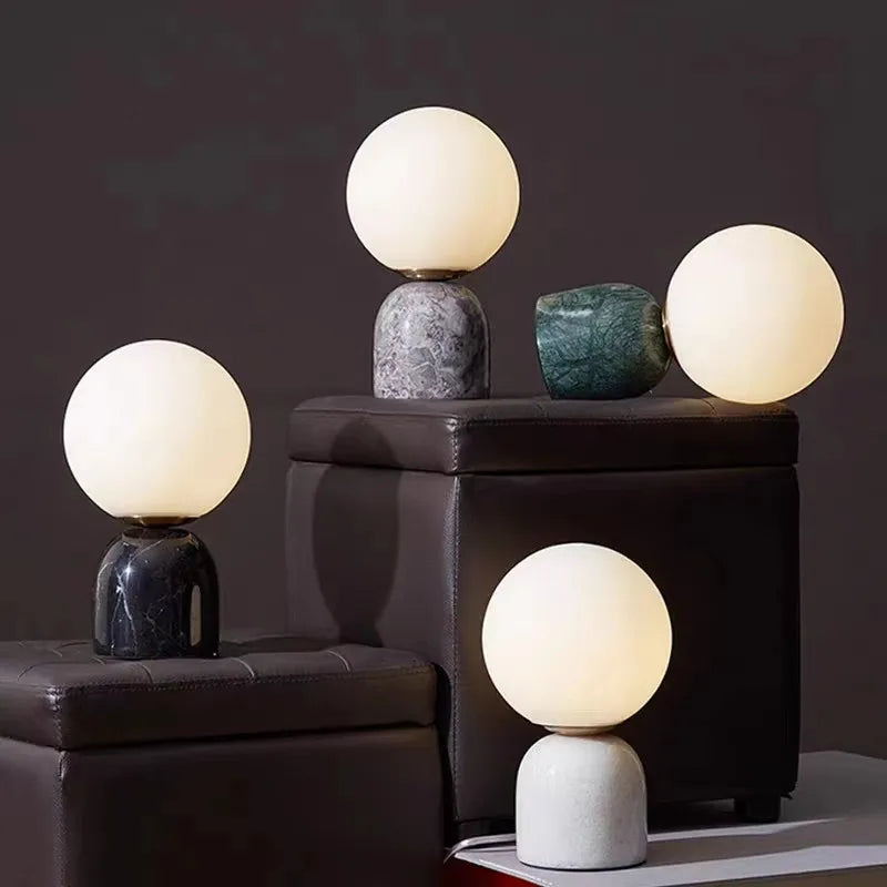 lampe de table en marbre et verre design contemporain - vue 3 sur 9