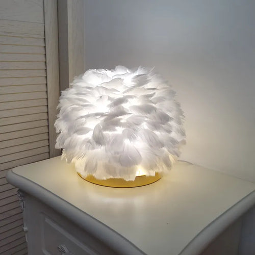 Lampe de Table en plumes roses et blanches naturelles