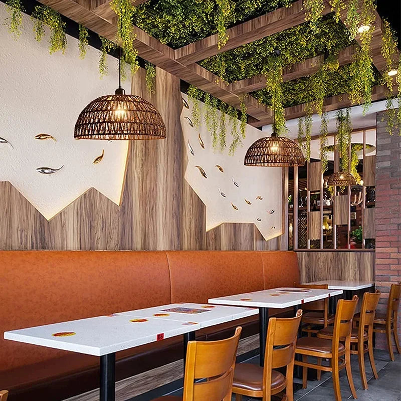 Lustre en corde de chanvre de style japonais - vue 4 sur 9