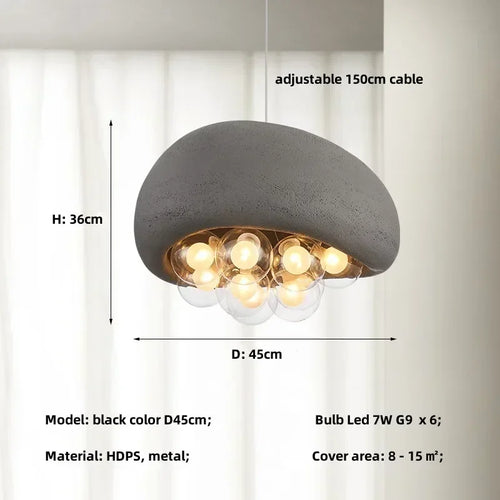 Minimalist wabi sabi style pendant chandelier with LED lighting
