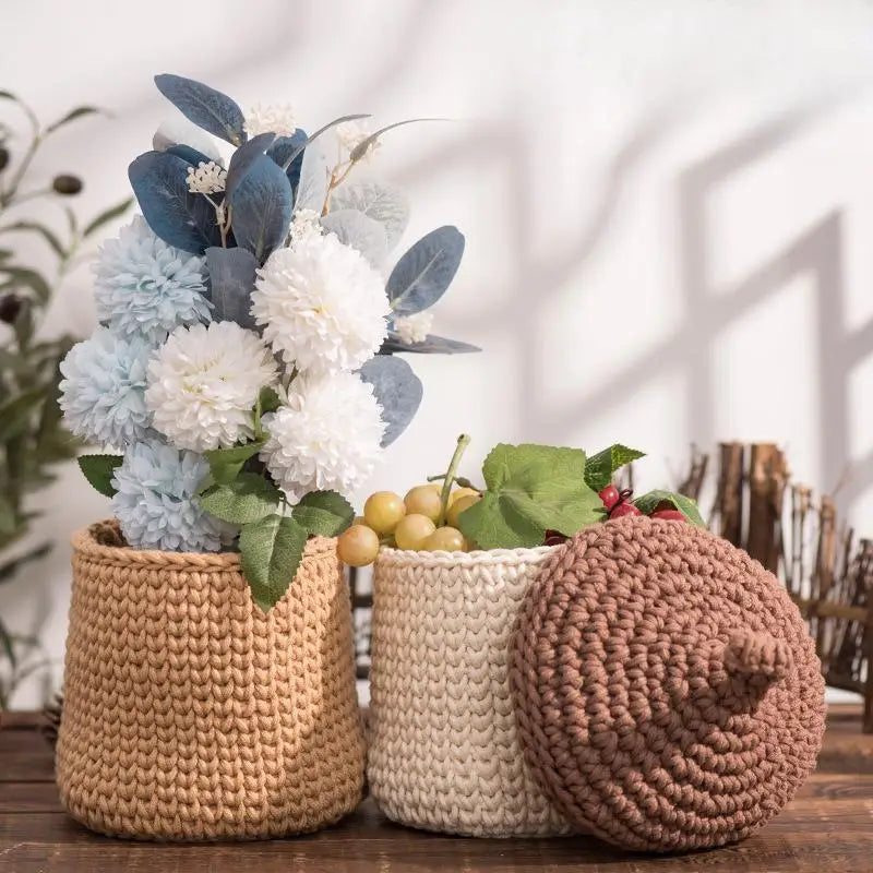 panier de rangement en corde de coton pour plantes et décorations - vue 2 sur 9
