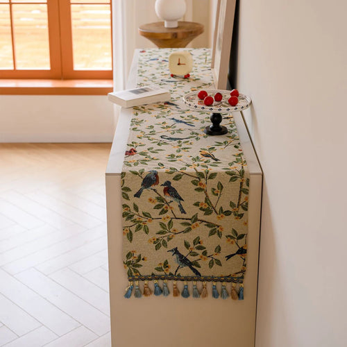 Chemin de table jacquard nordique motifs animaux pompons - vue 6 sur 6