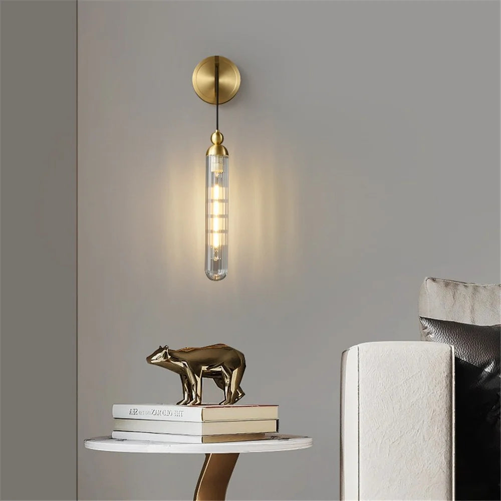 applique murale led moderne en cuivre et verre décoratif - vue 4 sur 9