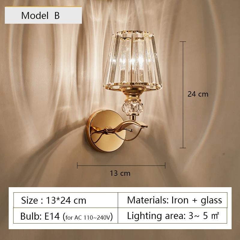applique murale en cristal luxe design moderne nordique à led - vue 8 sur 9
