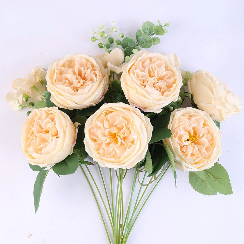 bouquet de roses artificielles en soie pour décoration intérieure - vue 10 sur 16