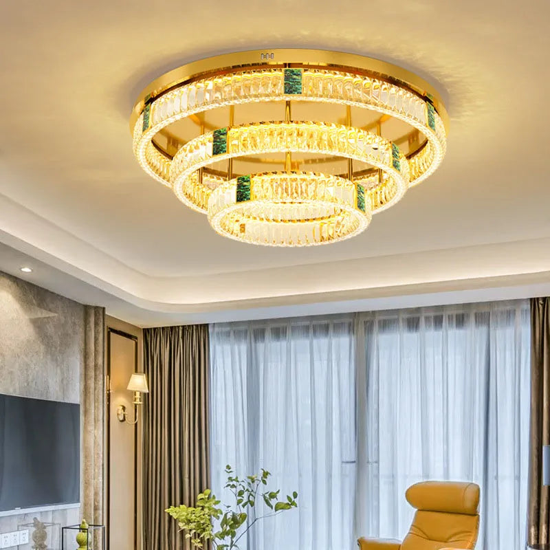 lustre moderne en cristal rond à 3 couches avec led - vue 5 sur 15