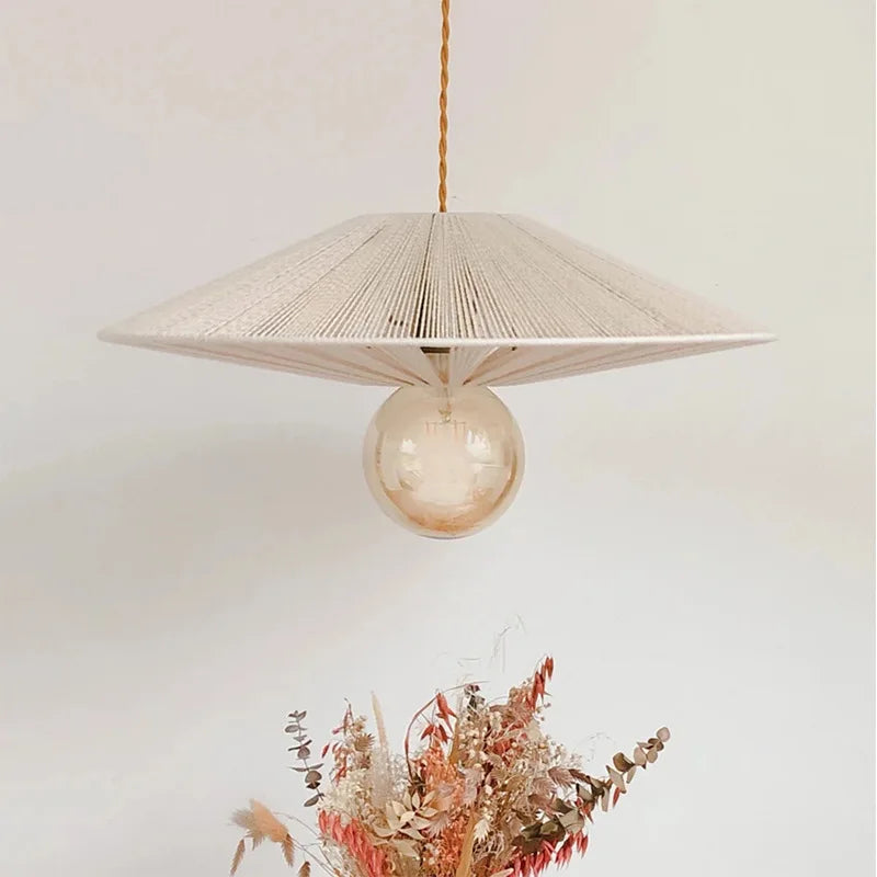 Lustre rétro japonais en corde de chanvre tissée - vue 5 sur 10