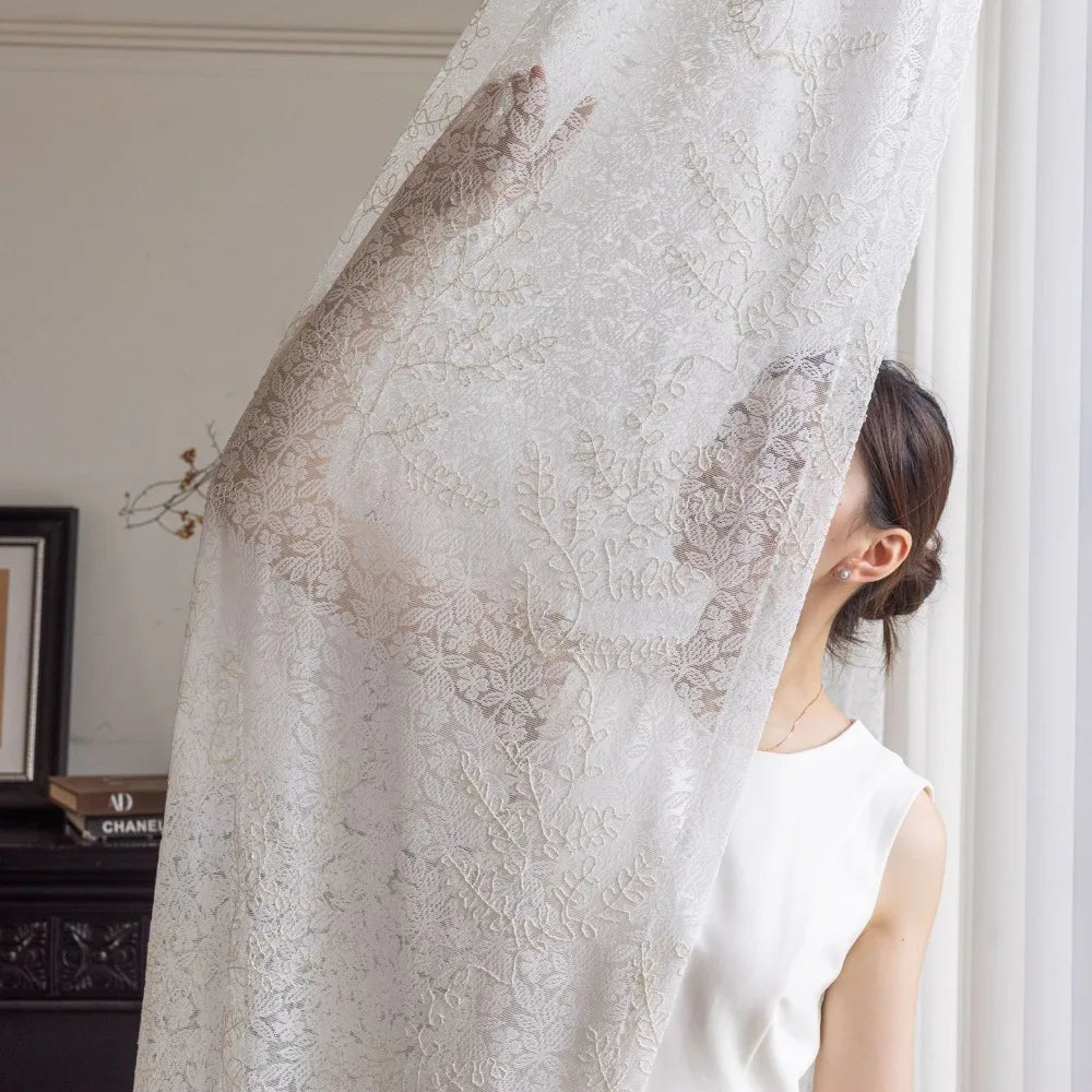 Voilage tulle brodé motifs feuilles pour salon chambre - vue 4 sur 7