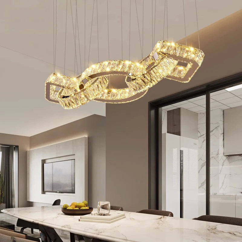 Lustre design cristal doré moderne pour salle à manger éclairage intérieur - vue 5 sur 8