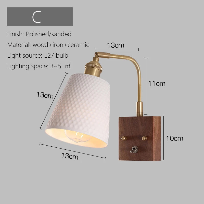 Minimalist Japanese wall light in wood and vintage glass