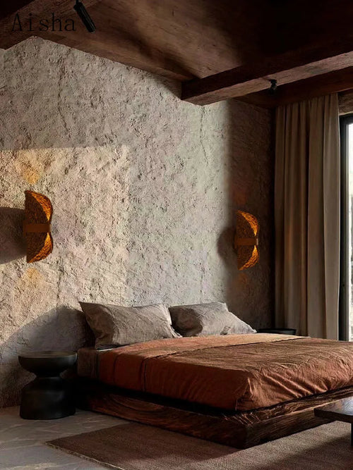 applique murale rétro en tissage de vigne style nordique décoratif - vue 2 sur 8