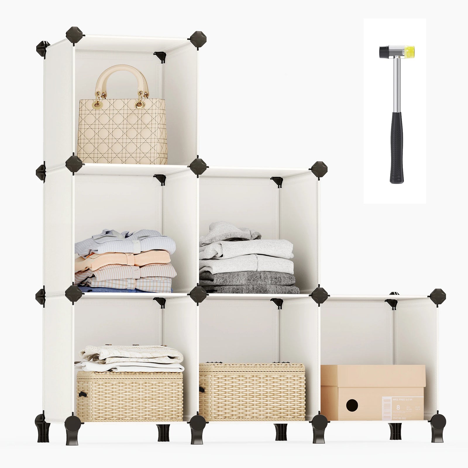 SONGMICS 6 Cube Storage Unit, Modular Plastic Cube Storage Organizer with Feet, Shoe Rack, Each Cube 30 x 30 x 30 cm