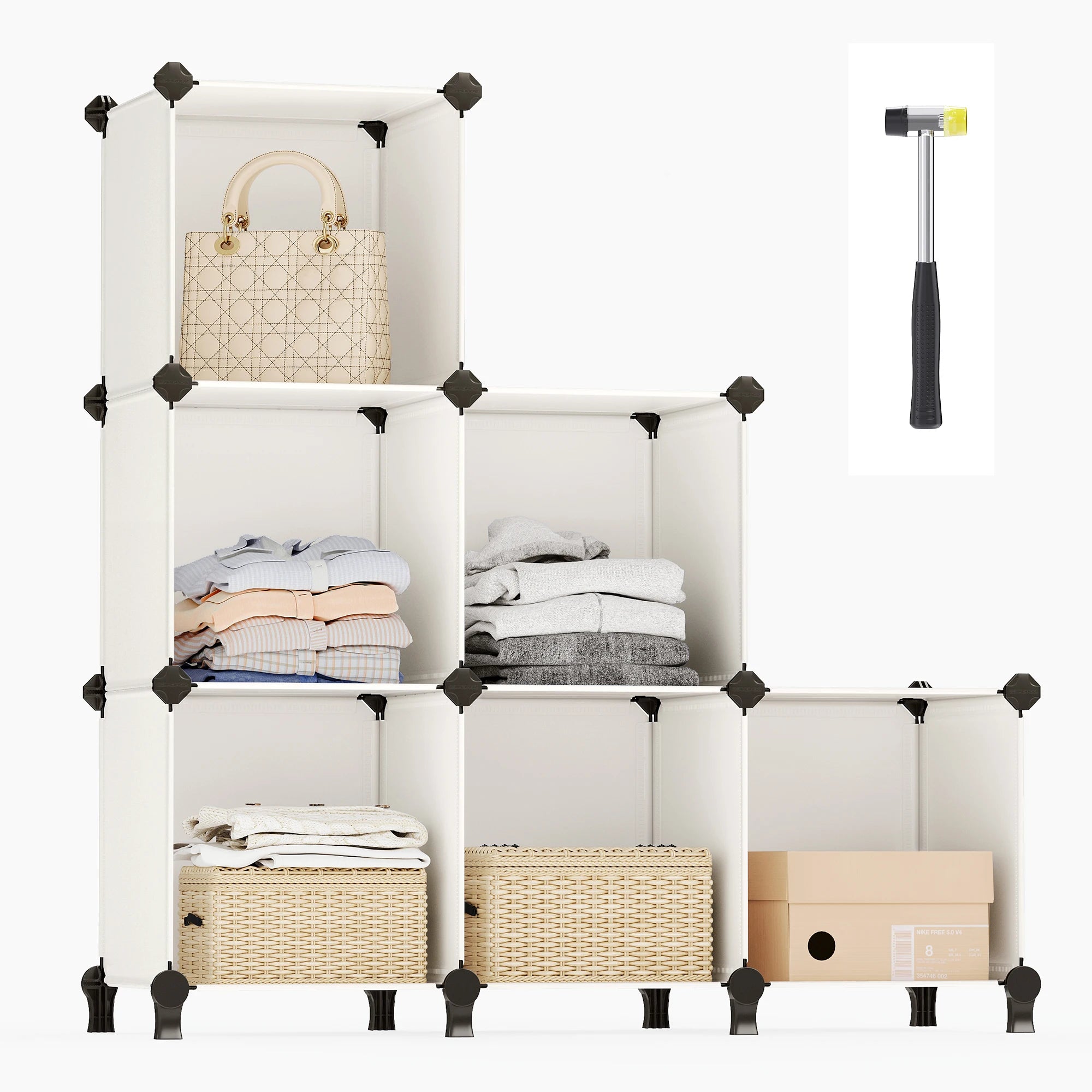 SONGMICS 6 Cube Storage Unit, Modular Plastic Cube Storage Organizer with Feet, Shoe Rack, Each Cube 30 x 30 x 30 cm - vue 2 sur 7
