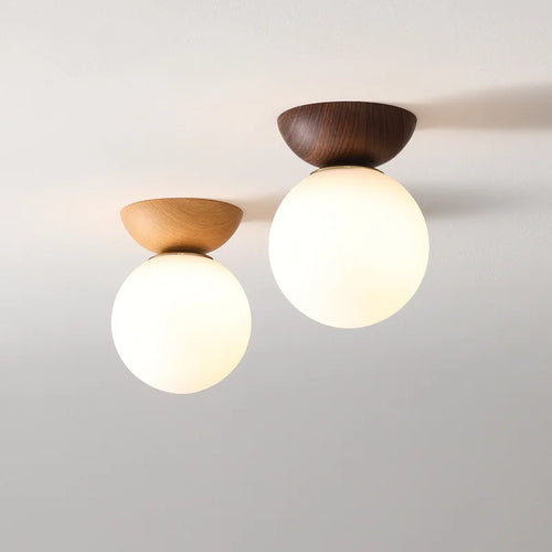 Plafonnier moderne LED en bois arrondi design - vue 2 sur 10