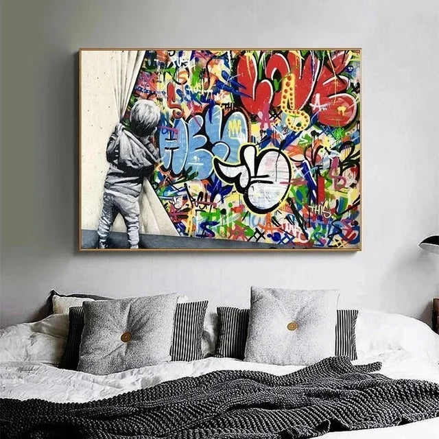 peinture murale abstraite graffiti art singe drôle décoration moderne