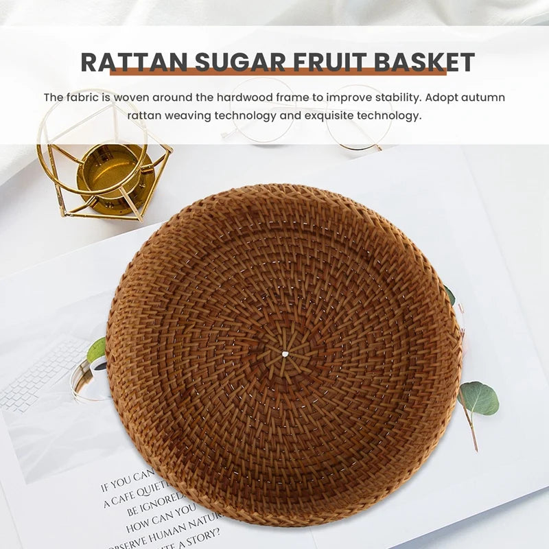 panier rond en rotin fait main pour rangement et pique-nique - vue 8 sur 7