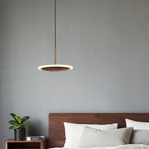Suspension design ronde Led en noyer noir - vue 2 sur 9