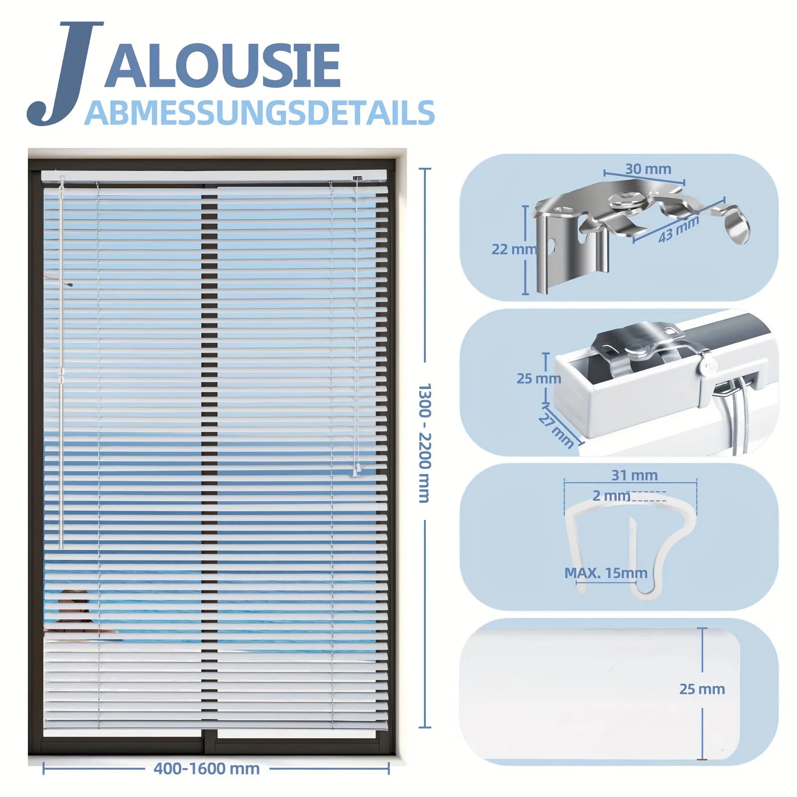 Store vénitien aluminium sans perçage occultant pour fenêtre - vue 3 sur 9