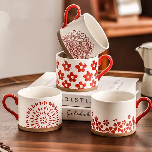 Mug japonais en céramique motif fleurs cerisier rétro