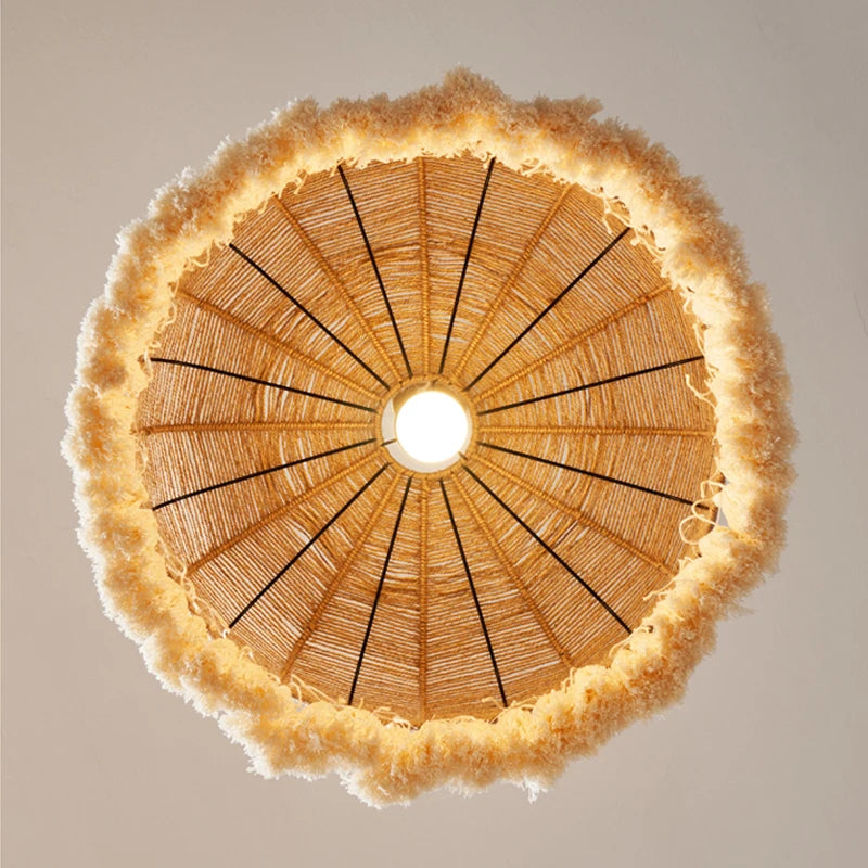 Suspension led en chanvre tissé à la main style bohème wabi sabi - vue 5 sur 9