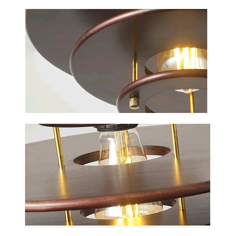 lustre en bois massif soucoupe volante design rétro pour bar et restaurant - vue 5 sur 6