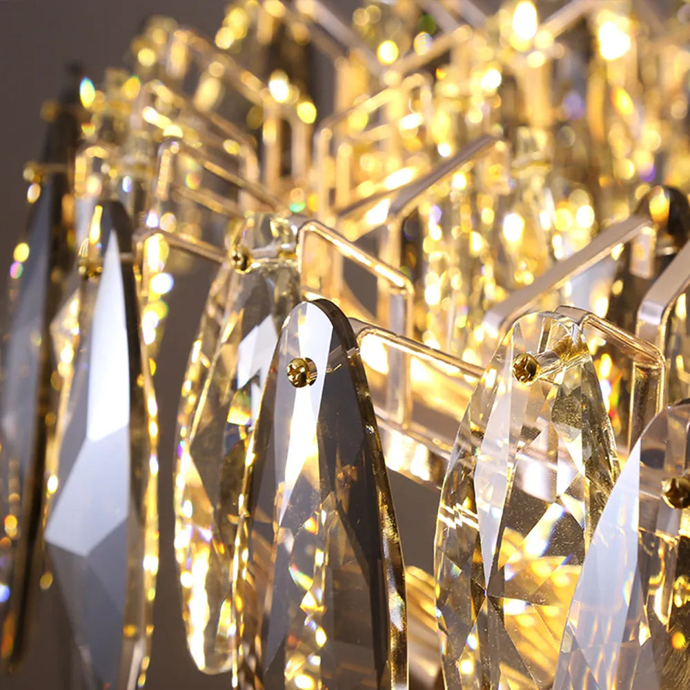lustre moderne en cristal avec led et suspensions ronds - vue 5 sur 12