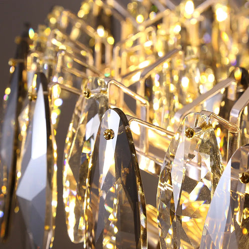 lustre moderne en cristal avec led et suspensions ronds
