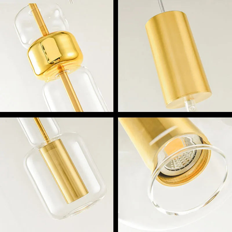 suspension moderne en verre avec métal doré et noir pour - vue 5 sur 8