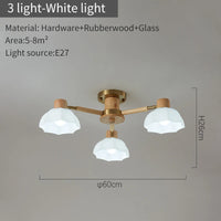 Nordic rubber wood ceiling lights with glass lampshades for modern living room, warm white or cool light, bedroom chandelier