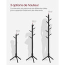 VASAGLE Standing Coat Rack, Solid Wood Coat Rack, Tree-Shaped Coat Rack with 8 Hooks, 3 Height Options, for Clothes, Hats, Bags