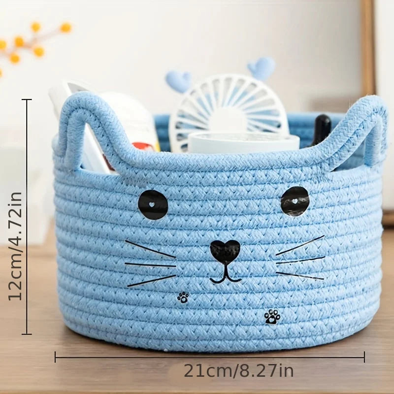 panier en corde de coton pour jouets animaux mignon avec oreilles - vue 8 sur 11