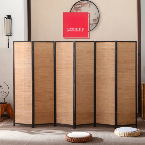 Chinese style bamboo screen partition wall, folding movable baffle in living room, blocking modern minimalist office - vue 4 sur 4
