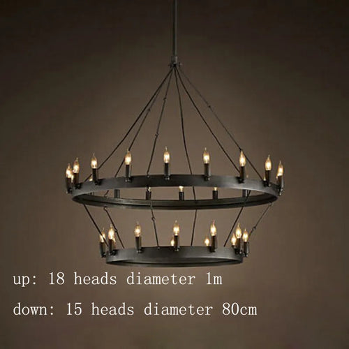 Lustre rond et Moderne américain rétro fer Vintage industriel Led - vue 12 sur 13