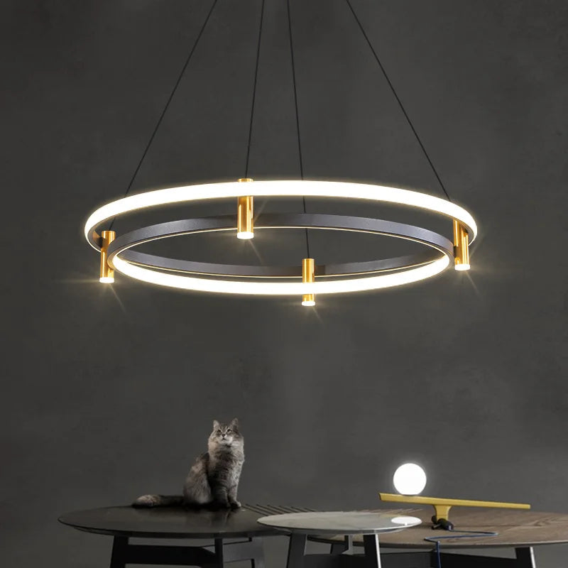 lustre led nordique anneau suspension lumière décorative - vue 4 sur 8