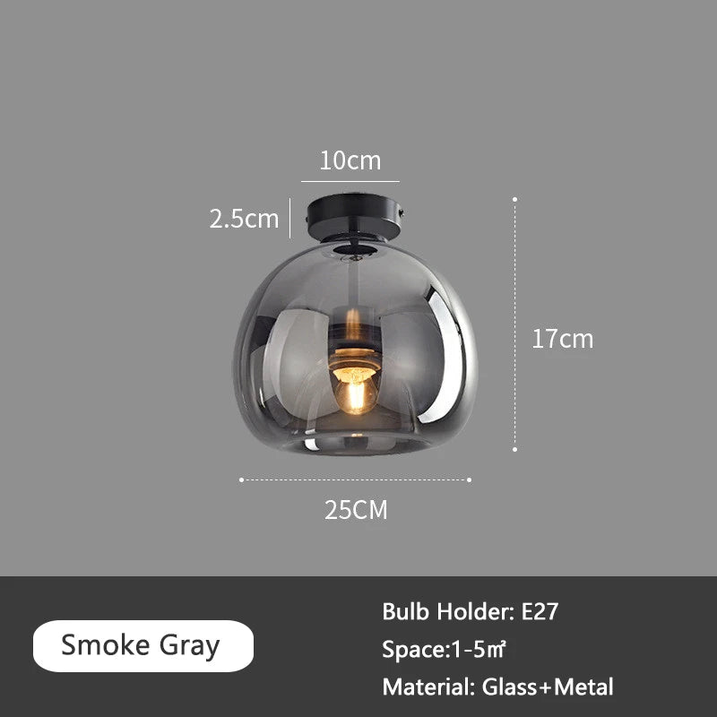 Plafonnier design en verre de couloir passage luxe fumé ambre gris - vue 7 sur 8