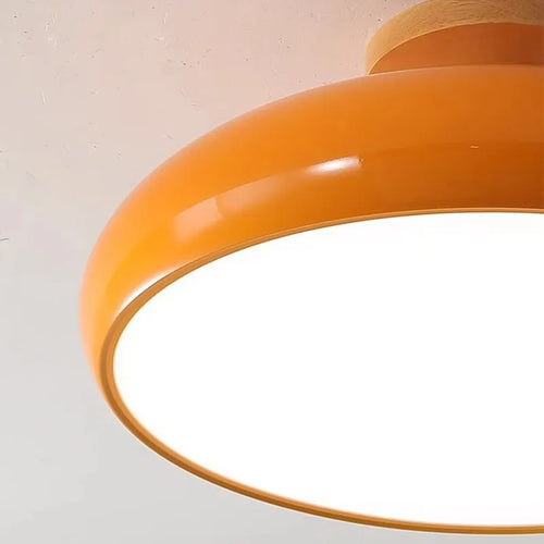 Vintage LED wooden ceiling light nordic orange PVC round fixture - vue 6 sur 10