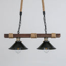 Vintage industrial chandelier in solid wood with hemp rope
