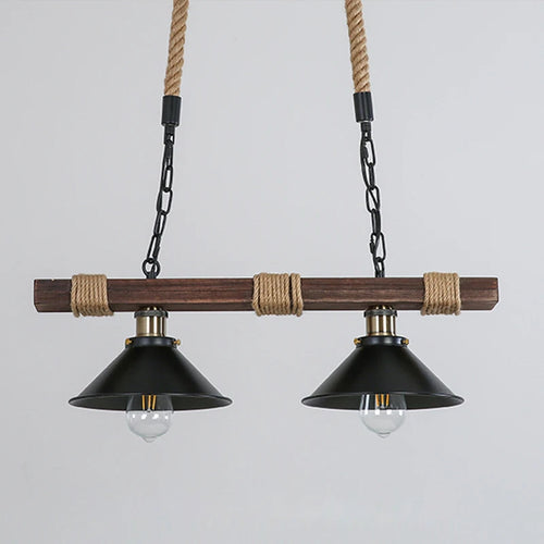 Vintage industrial chandelier in solid wood with hemp rope - vue 6 sur 7