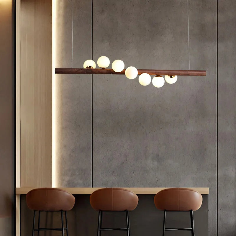 lustre moderne en verre et bois de noyer pour intérieur - vue 7 sur 14