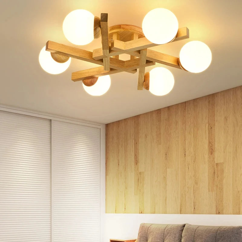 lustre en bois nordique design lumineux pour décoration intérieure - vue 4 sur 11
