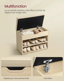 VASAGLE Shoe Bench, Bench, Shoe Rack with Padded Cushion, Shoe Organiser with 3 Levels, 30 x 60 x 44 cm, for Hallway