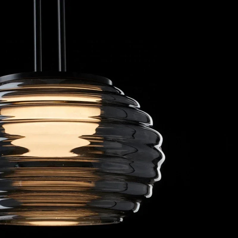 Modern nordic striped glass LED chandelier - vue 5 sur 7