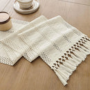Chemin de table macramé bohème ivoire franges tissé