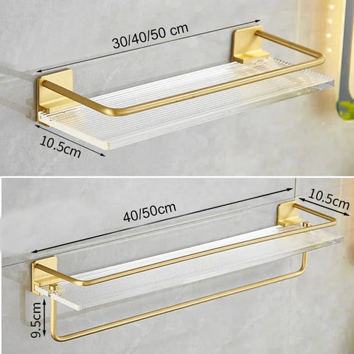 DOOKOLE Bathroom Floating Shelves Gold, Wall Mounted Storage Shelves with Towel Bar for Bathroom, Kitchen, Bedroom - vue 7 sur 11