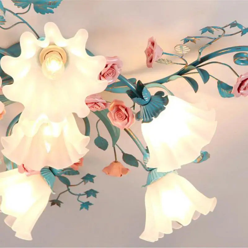 plafonnier rétro en céramique fleurs et plantes lumineuses - vue 5 sur 16