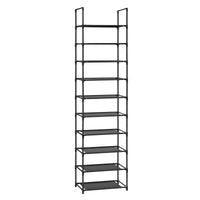 SONGMICS Shoe Rack, 10 Tiers, Narrow Shoe Rack, 28 x 45 x 173 cm, Metal Frame, Non-Woven Fabric Shelves, Hallway, Bedroom